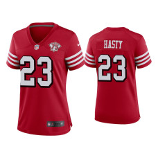 Women San Francisco 49ers #23 JaMycal Hasty Scarlet 75th Anniversary Jersey