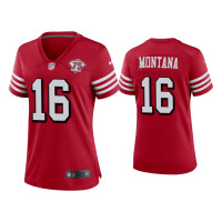 Women San Francisco 49ers #16 Joe Montana Scarlet 75th Anniversary Jersey