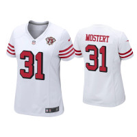 Women San Francisco 49ers #31 Raheem Mostert White 75th Anniversary Alternate Game Jersey