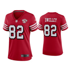 Women San Francisco 49ers #82 Ross Dwelley Scarlet 75th Anniversary Jersey