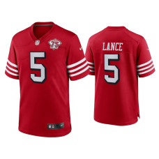 Men San Francisco 49ers #5 Trey Lance Scarlet 75th Anniversary Jersey