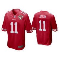 Men San Francisco 49ers #11 Brandon Aiyuk Scarlet 75th Anniversary Patch Game Jersey