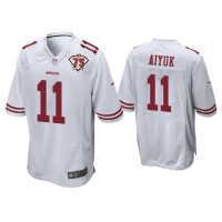 Men San Francisco 49ers #11 Brandon Aiyuk White 75th Anniversary Patch Game Jersey