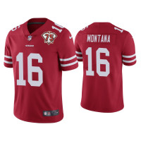 Men San Francisco 49ers #16 Joe Montana Scarlet 75th Anniversary Patch Limited Jersey