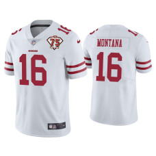 Men San Francisco 49ers #16 Joe Montana White 75th Anniversary Patch Limited Jersey