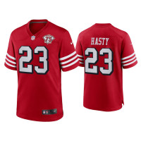 Men San Francisco 49ers #23 JaMycal Hasty Scarlet 75th Anniversary Game Jersey