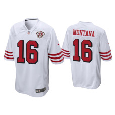 Men San Francisco 49ers #16 Joe Montana White 75th Anniversary Game Jersey