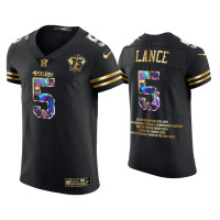 Men San Francisco 49ers #5 Trey Lance Black 2021 Career Highlights 75th Anniversary Jersey