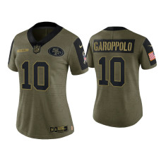 Women San Francisco 49ers #10 Jimmy Garoppolo Olive 2021 Salute To Service Limited Jersey