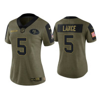 Women San Francisco 49ers #5 Trey Lance Olive 2021 Salute To Service Limited Jersey