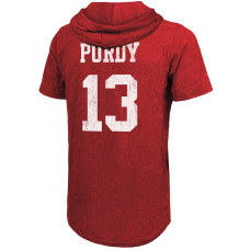 Brock Purdy San Francisco 49ers Majestic Threads Player Name & Number Tri-Blend Short Sleeve Hoodie T-Shirt - Scarlet