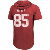 George Kittle San Francisco 49ers Majestic Threads Player Name & Number Tri-Blend Slim Fit Hoodie T-Shirt - Scarlet