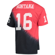 Joe Montana San Francisco 49ers Mitchell & Ness Retired Player Name & Number Diagonal Tie-Dye V-Neck T-Shirt - Black/Red